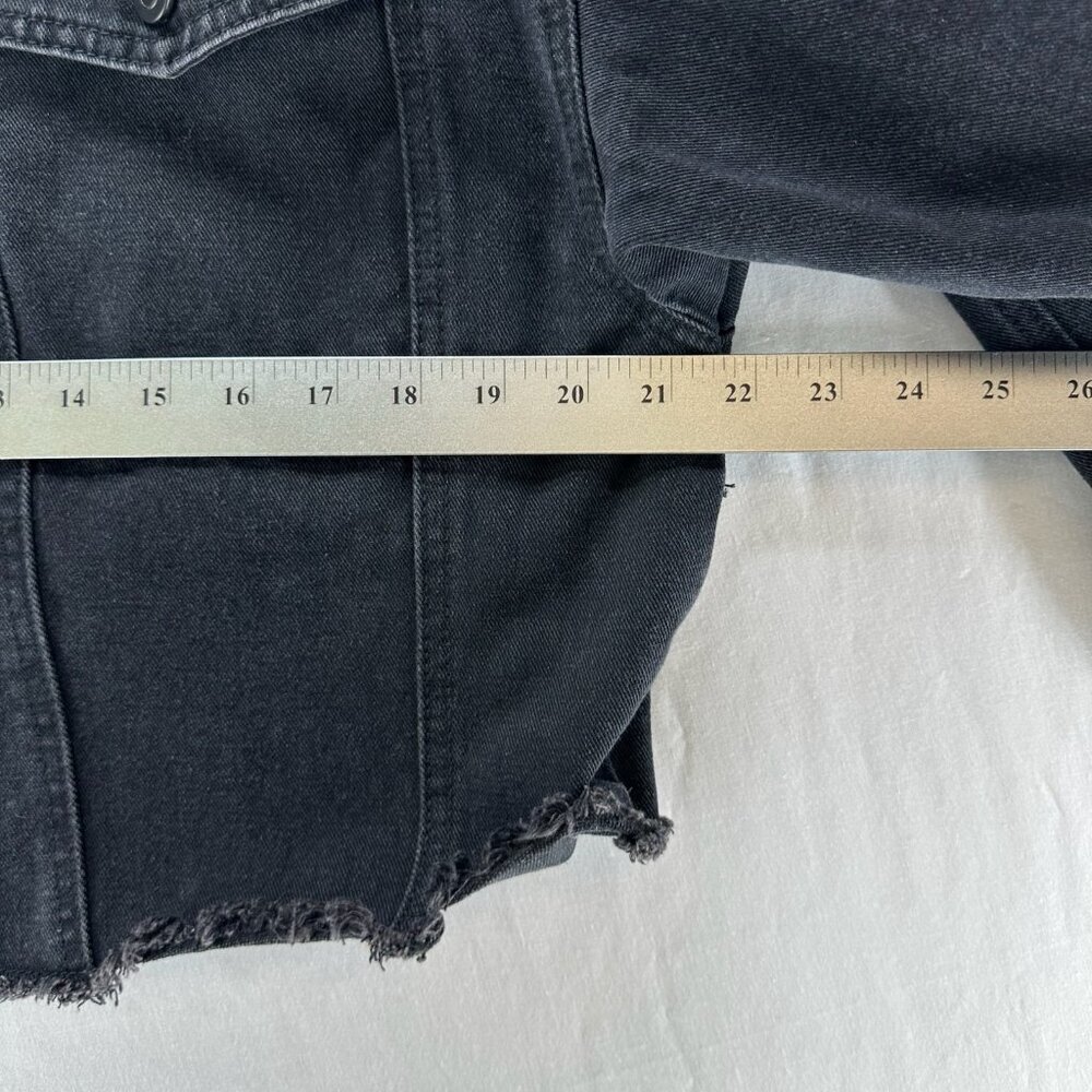 Elia Cher Cropped Denim Jacket Womens XL Pockets Frayed Hem Biker Grunge Black - Picture 8 of 13
